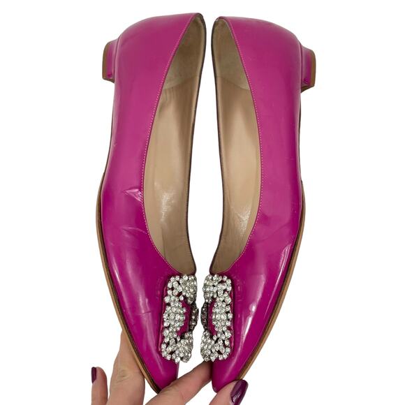 Manolo Blahnik Pink Hangisi Pointed Toe Patent Leather Flats Size 38 - Picture 7 of 16